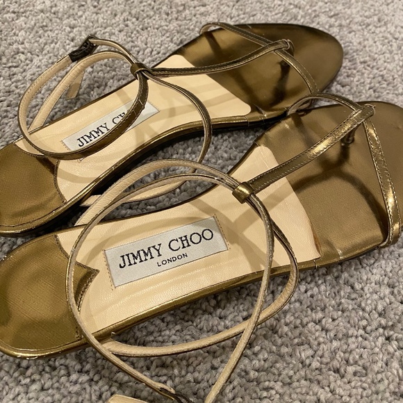 Jimmy Choo metallic bronze gold flat sandals size 38.5 fits size 8 - Picture 1 of 7